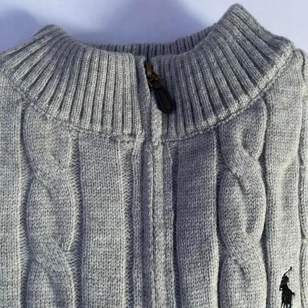 Polo Ralph Lauren grey cable knit cotton quarter zip sweater